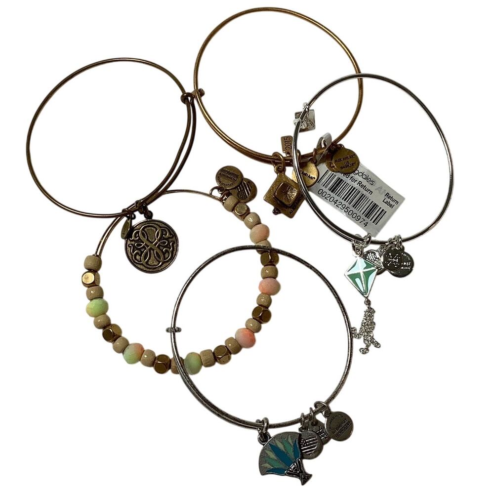 Alex & Ani Silver Gold Lot of 5 Mixed Metal Beaded Charm Bangle Bracelet F18-15